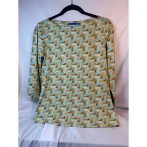 J McLaughlin Women's Small Aqua Chain Print Knit Top long Sl NWT